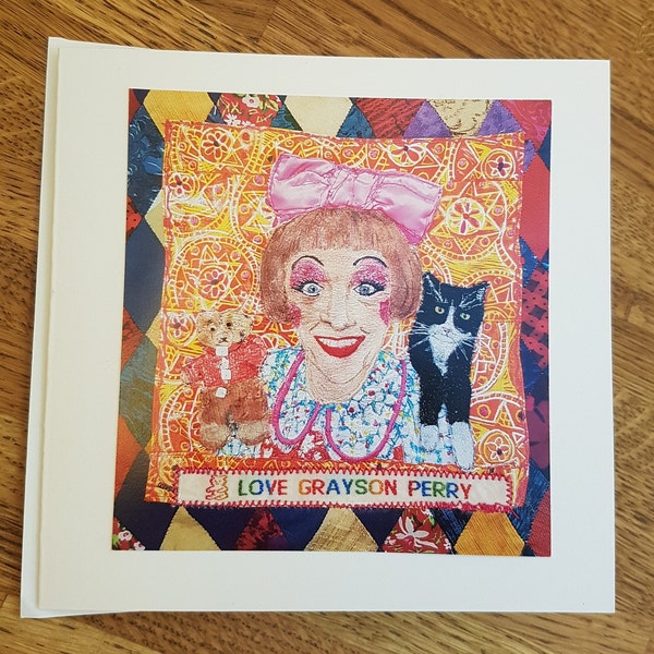 Grayson Perry Alan Measles Blank Greeting Card Birthday Handmade ' Love Grayson Perry ' Art Card Embroidery Print