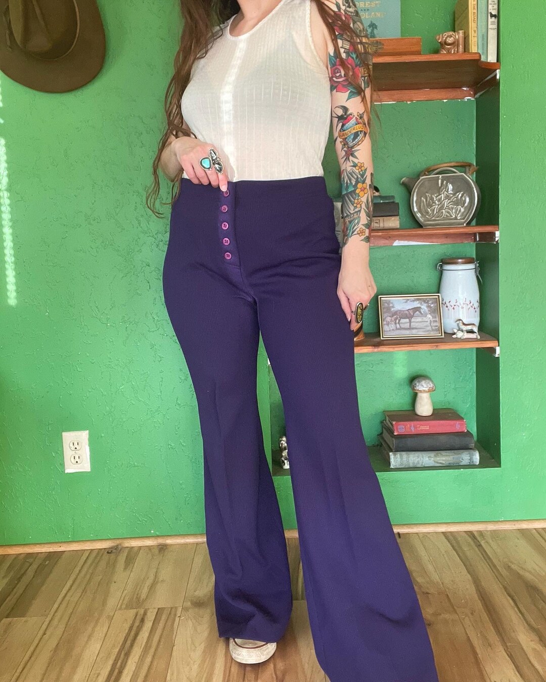 Vintage 70s Dark Purple Bell Bottoms - Etsy