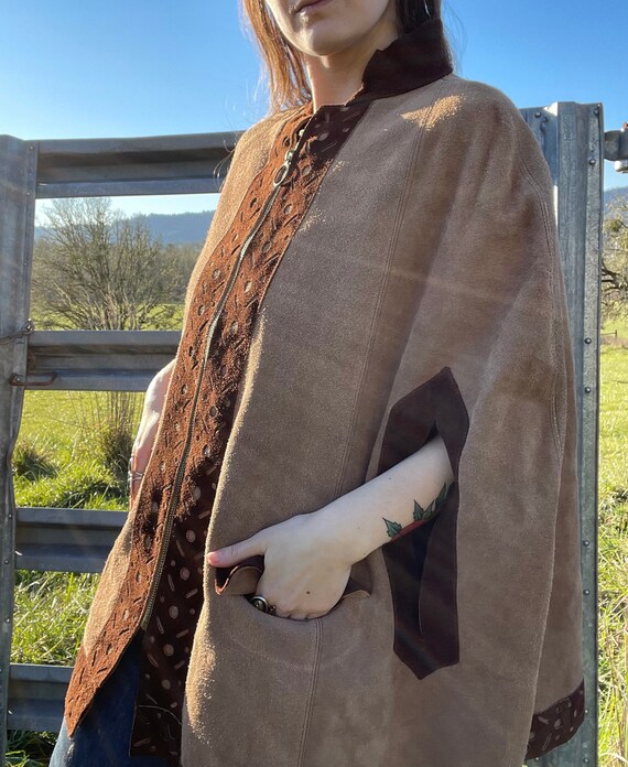ジャケット・アウター vintage hand paint leather poncho Lined Painted Leather Poncho - Etsy