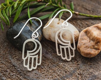 HAMSA HAND EARRINGS, Religious Earrings, Boho Style Spiritual Fatima Hand Pretty Powerful Lucky Earrings, Gift For Wife