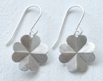 FOUR-LEAF CLOVER Earrings,  Get Lucky With These Sterling Silver Shamrock Dangle Earrings Anniversary Gift,