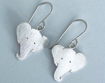ELEPHANT EARRINGS, BOHO Animal Earrings, Cute Happy Elephant Silver Drop Handmade Delicate Animal Earrings, Animal Lover Gift