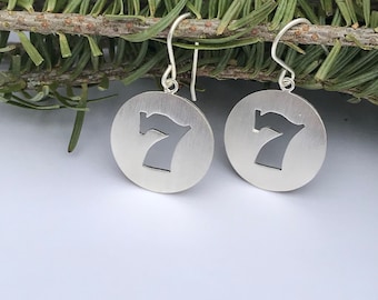 NUMBER EARRINGS, AESTHETIC Earrings, Round Shape Lucky Seven Silver Art Nouveau Earrings, Lightweight Drop Earrings Gift For Wife