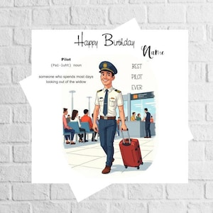 Personalised Birthday Card for a Pilot, card for airline pilot