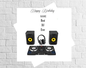 Personalised DJ Birthday Card, Custom Name Age Greeting, Music Lover Gift