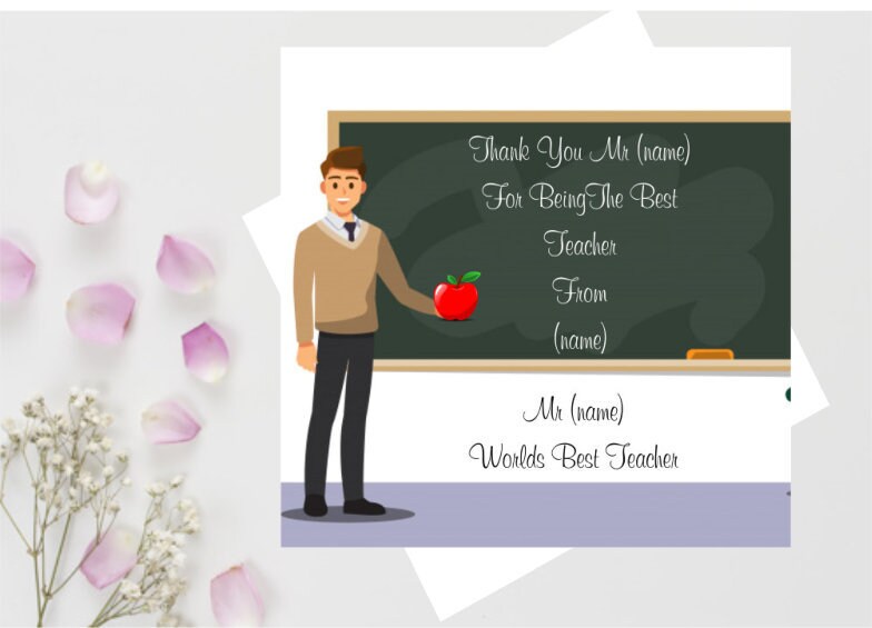 Thank You Teacher Card for Male Teacher Thank You Sir Etsy