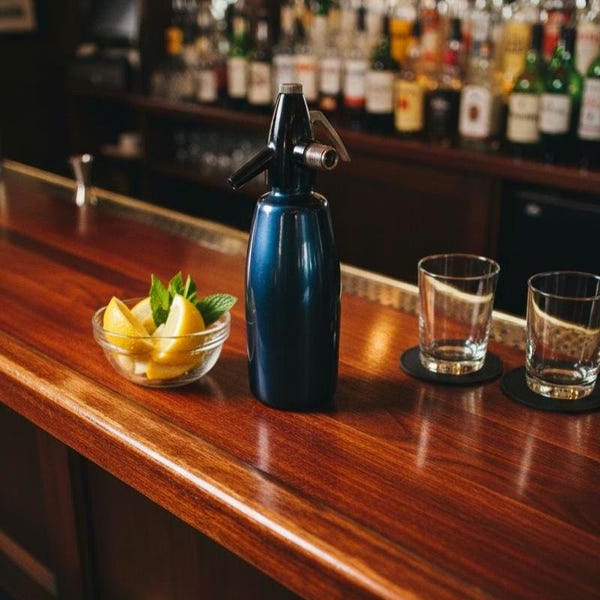 Vintage Blue Aluminum Seltzer Siphon Bottle: MCM Bar Decor