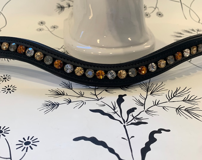 Grey and Amber Crystal Leather Browband