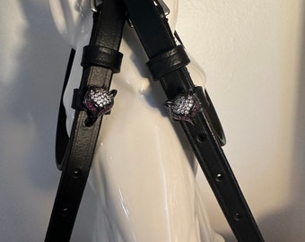 English Leather Spur Straps with Black Fox Charm