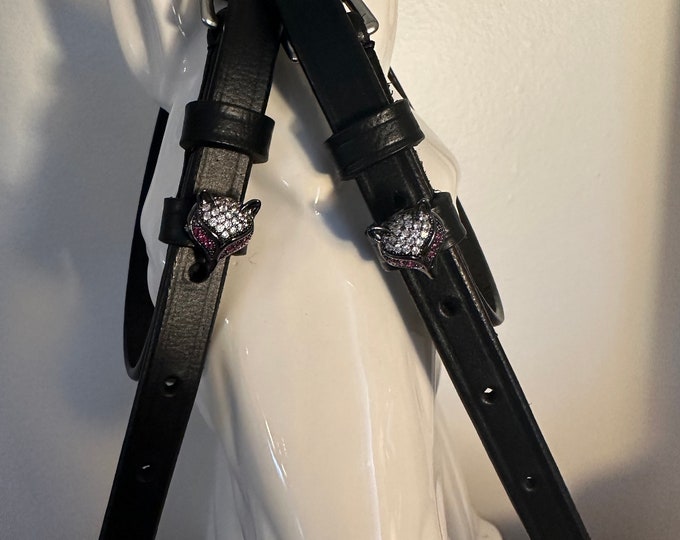 English Leather Spur Straps with Black Fox Charm