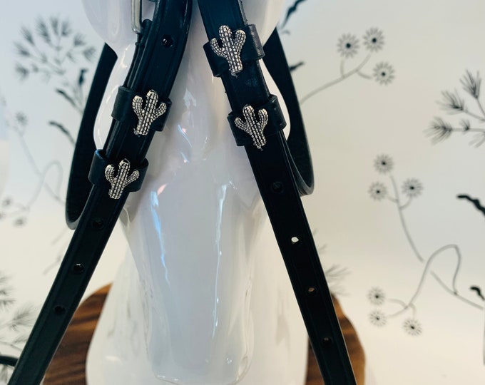 Black English Leather Spur Straps with Cactus