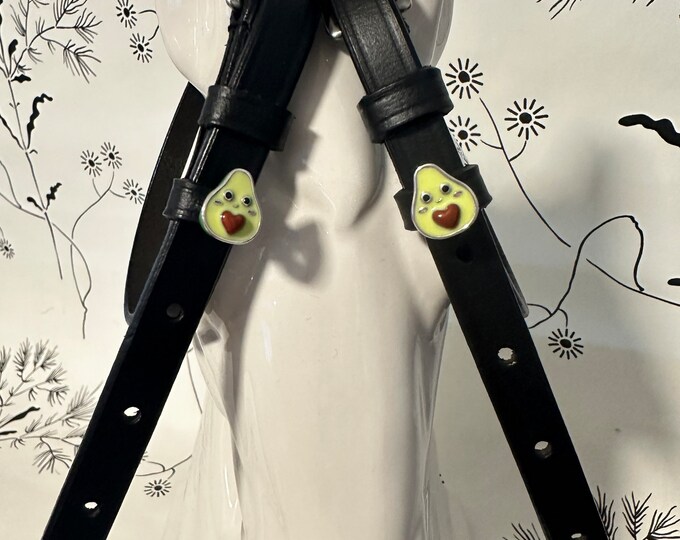 Black English Leather Spur Straps with Avacado Charms