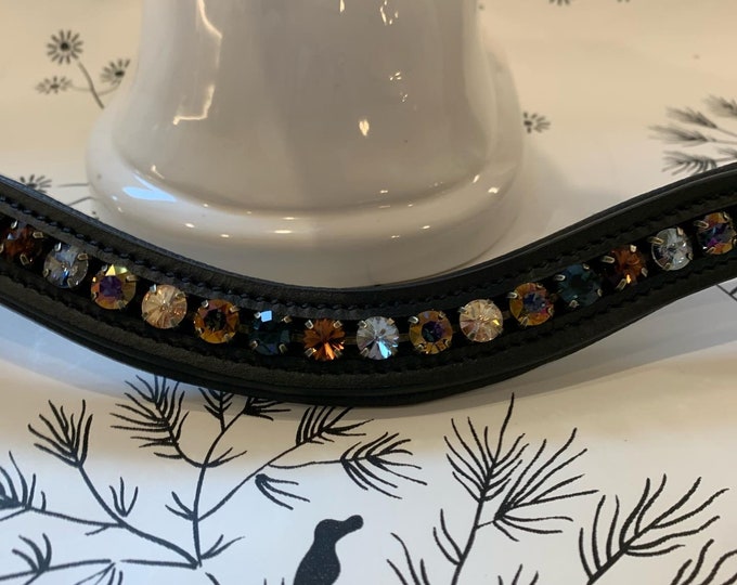 Topaz Smoked Sapphire Crystal Blue Leather Browband