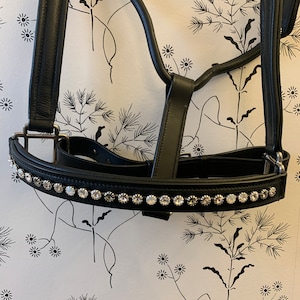 Black English Leather Padded Crystal Halter