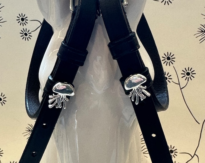 Black English Leather Spur Straps with Jellyfish Charms