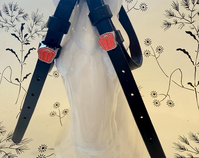Black English Leather Spur Straps with Pumpkin Charms