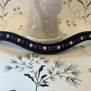 Red White & Sapphire Blue Crystal Horse Browband