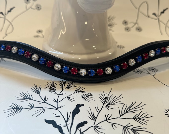 Red White & Sapphire Blue Crystal Horse Browband