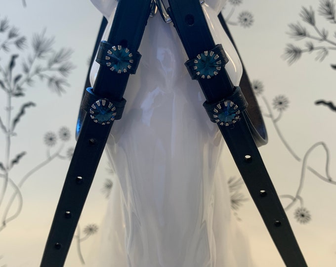 English Leather Spur Straps with 12 Prong Crystals