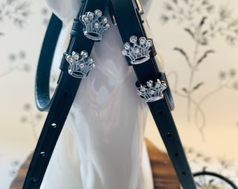 English Leather Spur Straps with Blingy Crowns