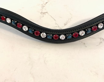 Red White and Blue Crystal Leather Browband