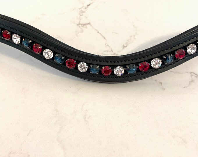 Red White and Blue Crystal Leather Browband