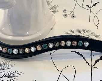 Teal and Pink Crystal Leather Browband