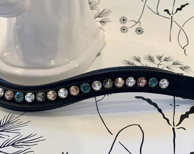 Teal and Pink Crystal Leather Browband
