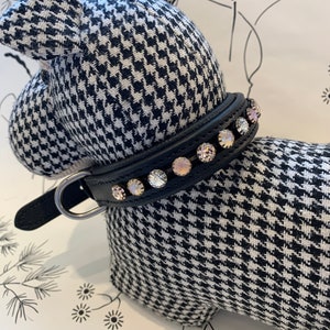 Black Leather Padded Dog Collar with Crystals