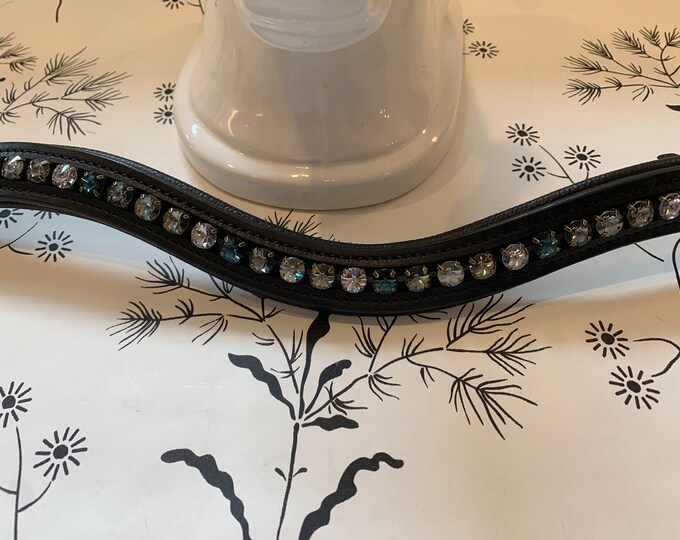 Smoky Mauve and Blue Crystal Leather Browband