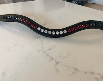 Red White and Blue Fade/Ombre Swarovski Crystal Leather Browband