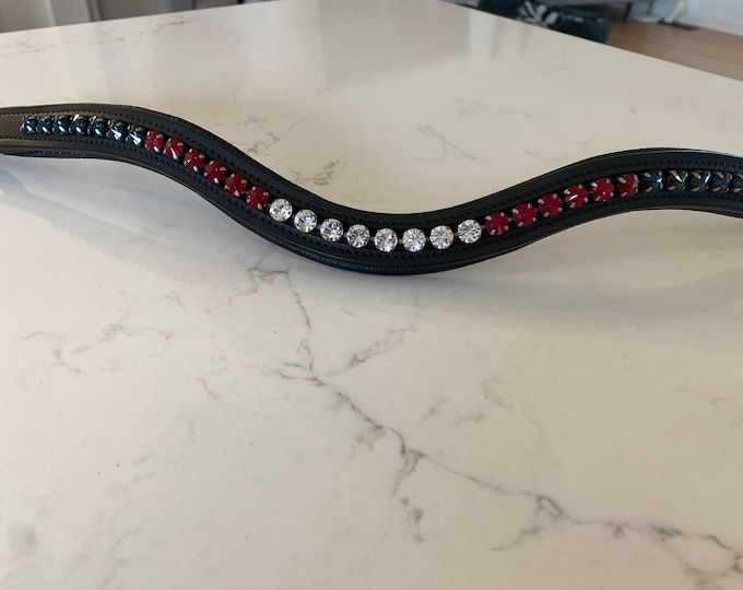 Red White and Blue Fade/Ombre Crystal Leather Browband