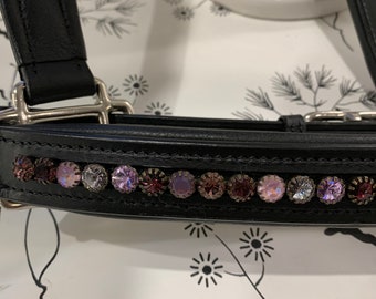 Black padded Buffalo leather halter with crystal bling