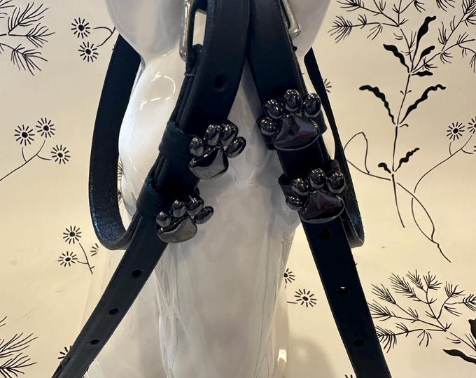English Leather Spur Straps with Paw Print Charm