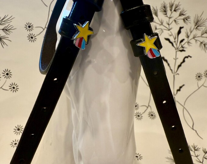 Black English leather Spur straps with star rainbow charms