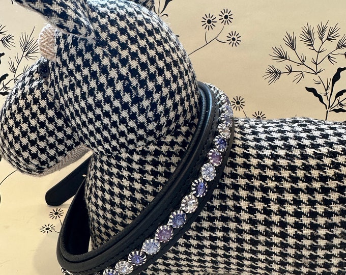Black Leather Crystal Purple Dog Collar
