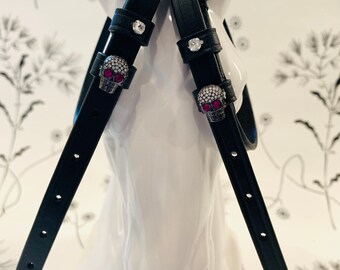 Black English Leather Spur Straps with Black Crowns