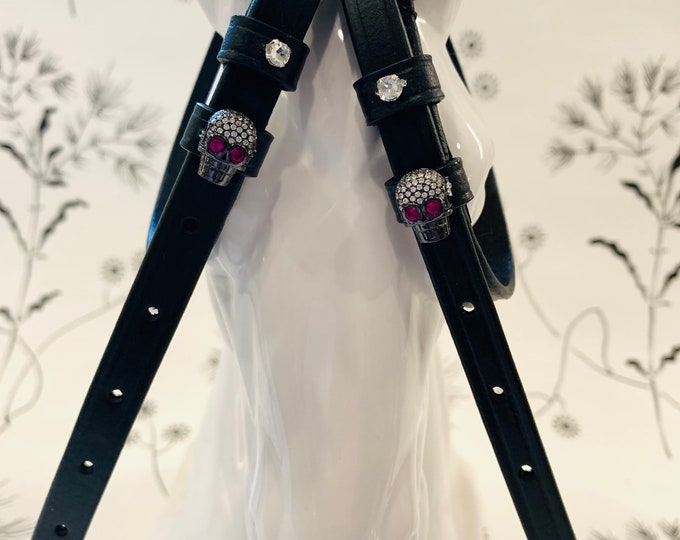Black English Leather Spur Straps with Black Crowns