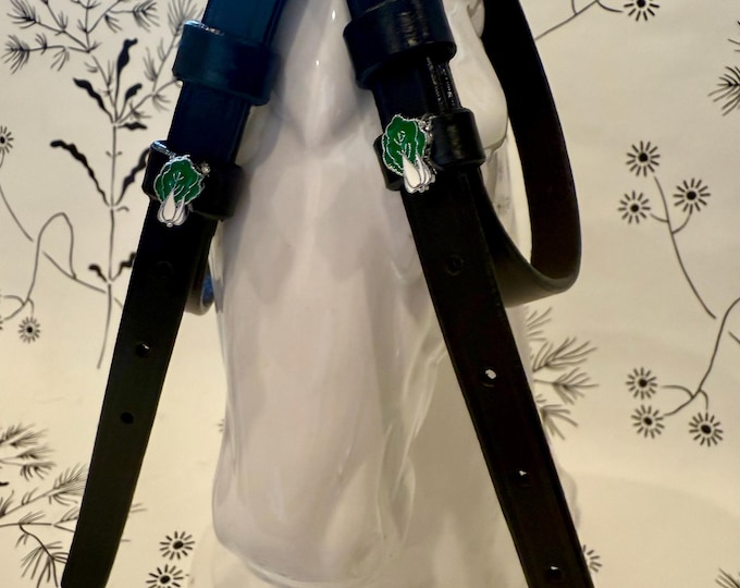 Black English leather Spur straps with cabbage charms