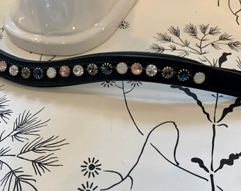 Rose Gold Blue and Opal Crystal Leather Browband