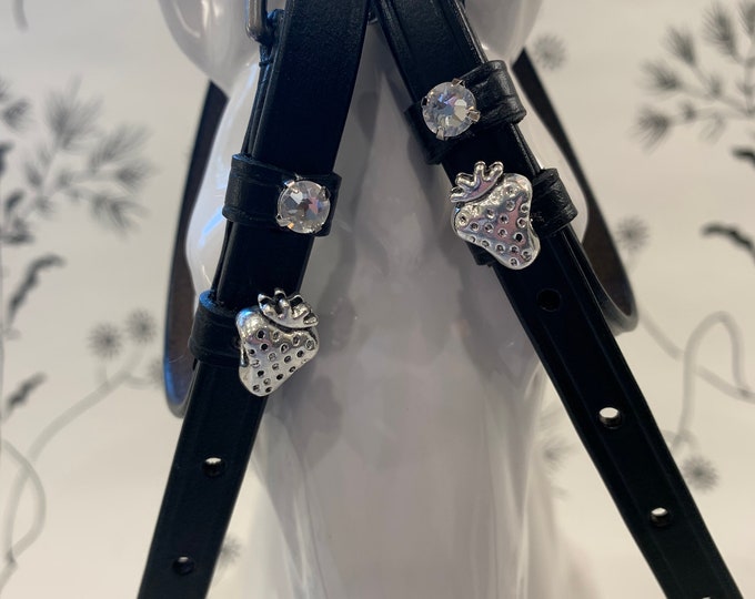 English Leather Spur Straps with Silver Strawberry charm
