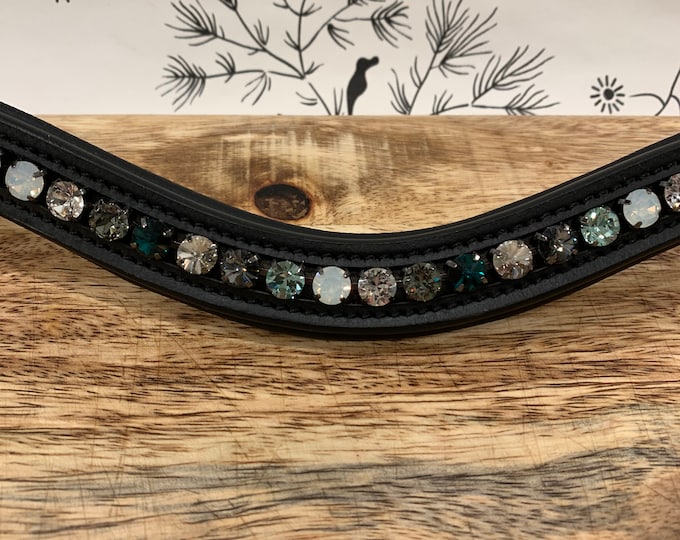 Green Neutral 8mm  Crystal Leather Horse Browband