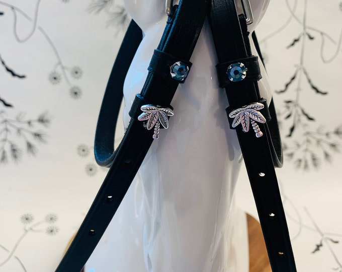 Black English Leather Spur Straps with Palm Trees