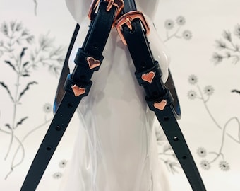 English Leather Spur Straps Rose Gold Buckles