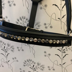 Black English Leather Padded Halter with Crystal Noseband