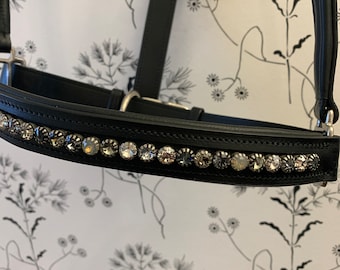 Black English Leather Padded Halter with Crystal Noseband