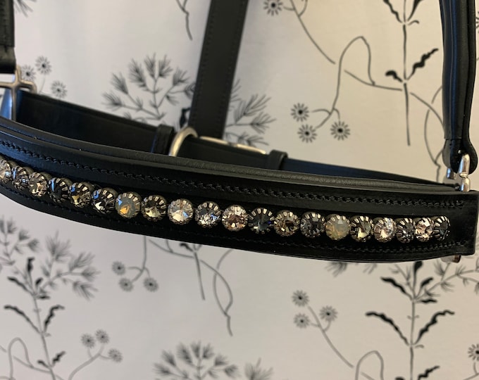 Black English Leather Padded Halter with Crystal Noseband