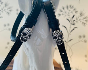 Black English Leather Skull Spur Straps