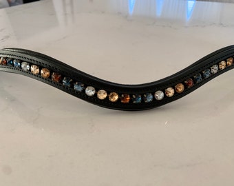 Brown and Blue crystal Leather Browband