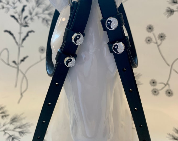 Black English Leather Spur Straps with ying and yang charms